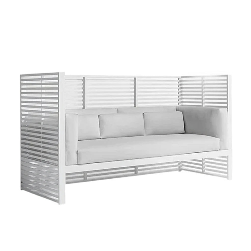 SOLARA Outdoor High-Back 3-Seater Sofa - Powder-Coated Aluminium Frame, Waterproof & UV-Resistant Cushions, Modern Slatted Design - White
