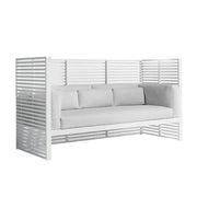 SOLARA Outdoor High-Back 3-Seater Sofa - Powder-Coated Aluminium Frame, Waterproof & UV-Resistant Cushions, Modern Slatted Design - White