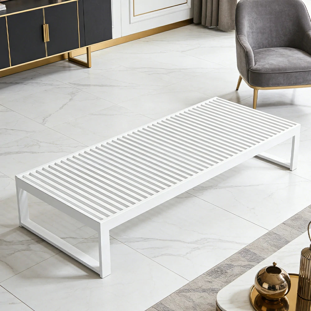 SOLARA Outdoor Aluminium Slatted Coffee Table - Powder-Coated Frame, Waterproof & Rust-Resistant Design, Modern Patio Garden Use - White