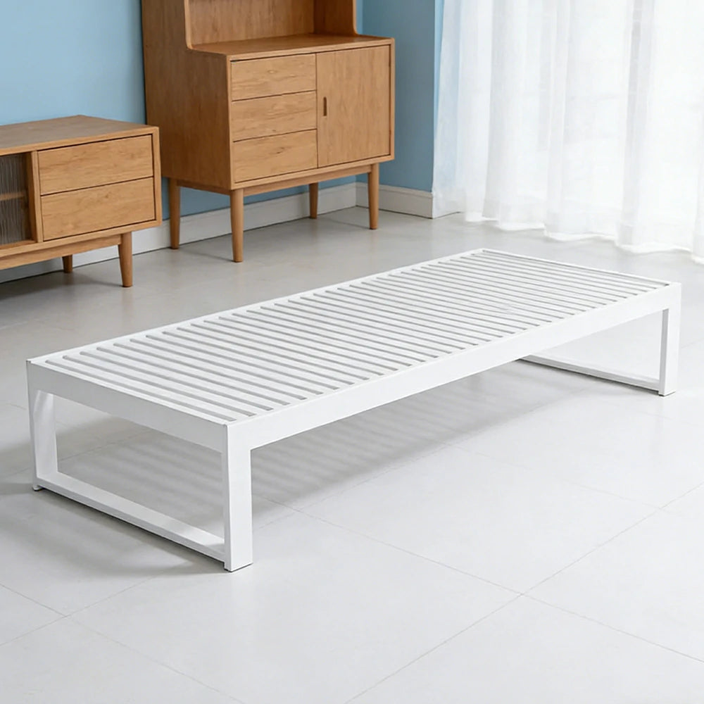 SOLARA Outdoor Aluminium Slatted Coffee Table - Powder-Coated Frame, Waterproof & Rust-Resistant Design, Modern Patio Garden Use - White