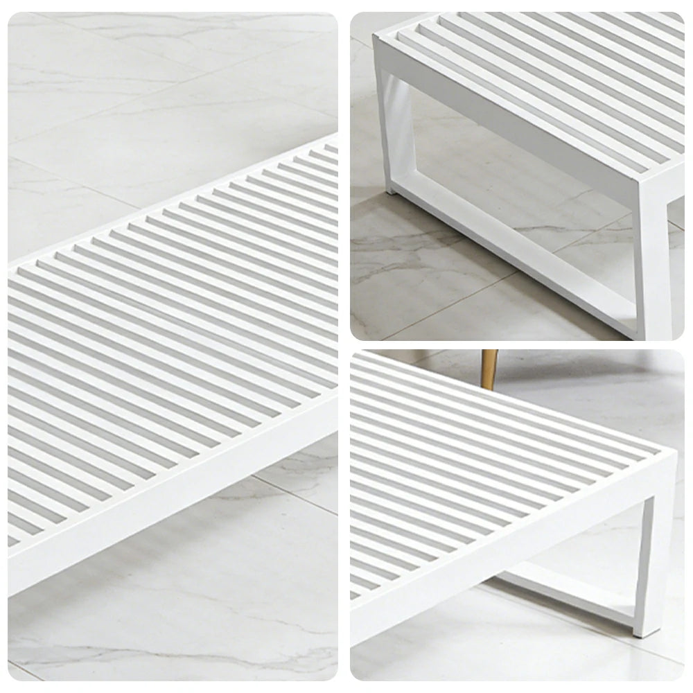 SOLARA Outdoor Aluminium Slatted Coffee Table - Powder-Coated Frame, Waterproof & Rust-Resistant Design, Modern Patio Garden Use - White
