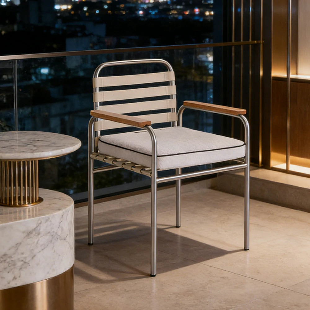 SOLARA Outdoor Aluminium Lounge Chair - Powder-Coated Alloy Frame with Waterproof Cushioned Seat, Breathable Quick-Dry Fabric, Modern Patio Armchair - White