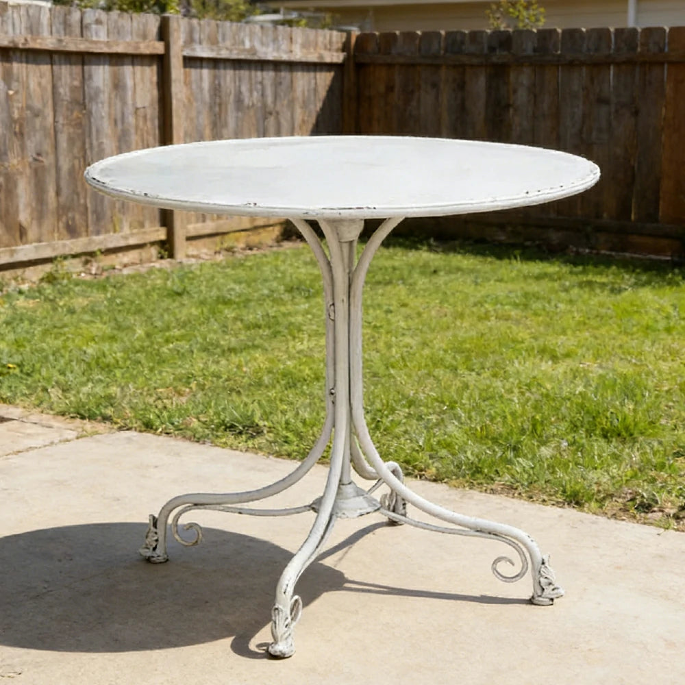 SOLARA 60/80cm Round Dining Table - Vintage French Style Design, Spacious Tabletop with Sturdy Iron Legs, Patio Balcony Indoor Dining Table - White