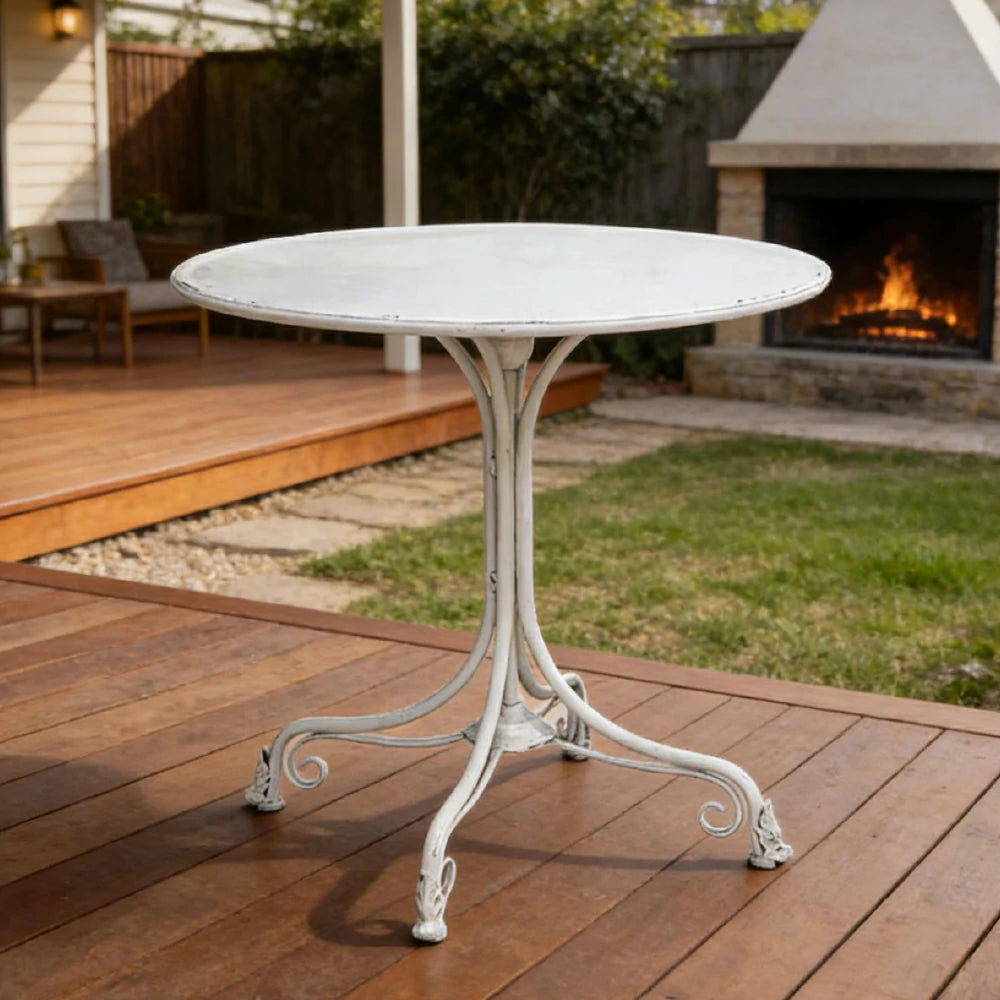 SOLARA 60/80cm Round Dining Table - Vintage French Style Design, Spacious Tabletop with Sturdy Iron Legs, Patio Balcony Indoor Dining Table - White