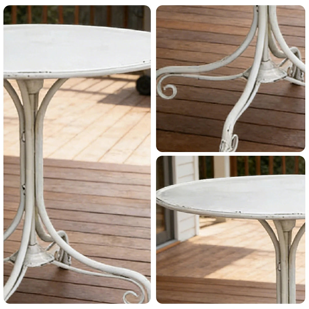 SOLARA 60/80cm Round Dining Table - Vintage French Style Design, Spacious Tabletop with Sturdy Iron Legs, Patio Balcony Indoor Dining Table - White
