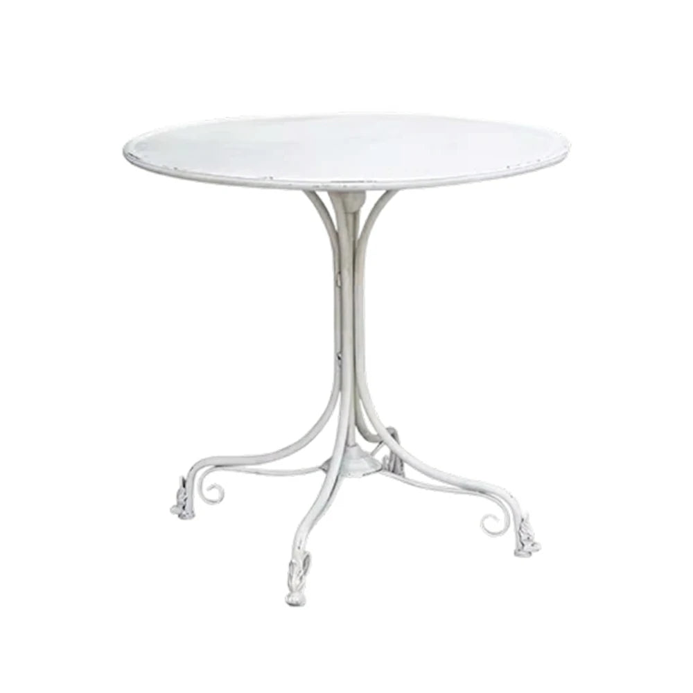 SOLARA 60/80cm Round Dining Table - Vintage French Style Design, Spacious Tabletop with Sturdy Iron Legs, Patio Balcony Indoor Dining Table - White