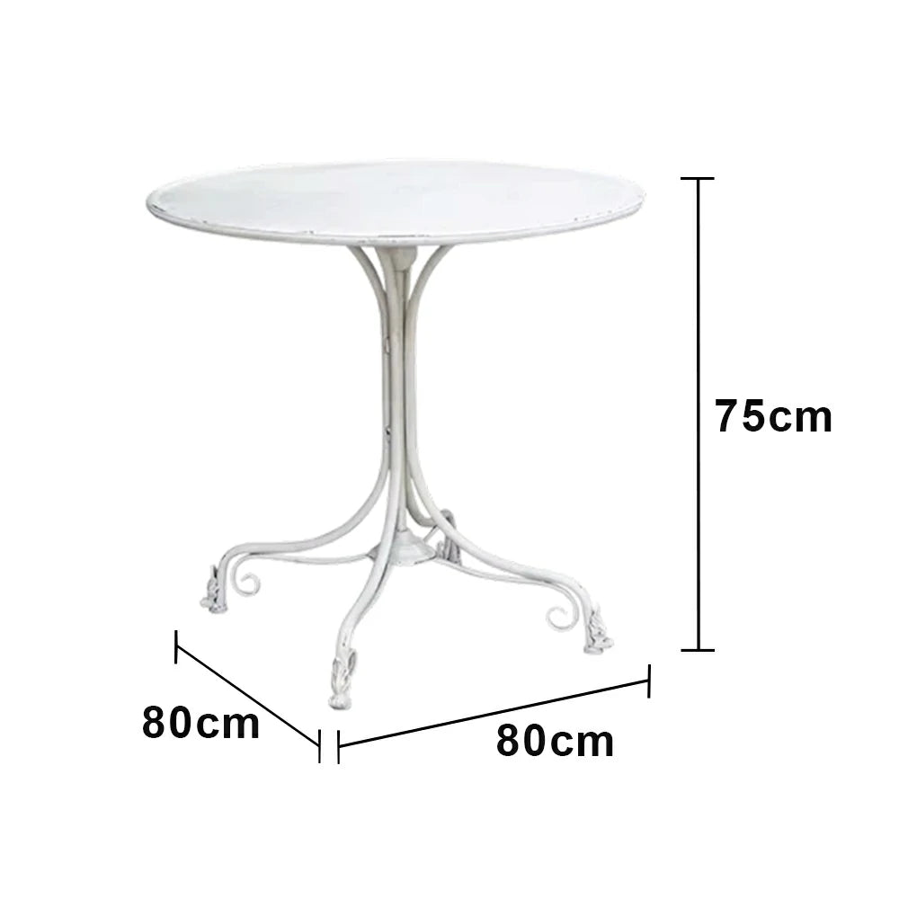 SOLARA 60/80cm Round Dining Table - Vintage French Style Design, Spacious Tabletop with Sturdy Iron Legs, Patio Balcony Indoor Dining Table - White