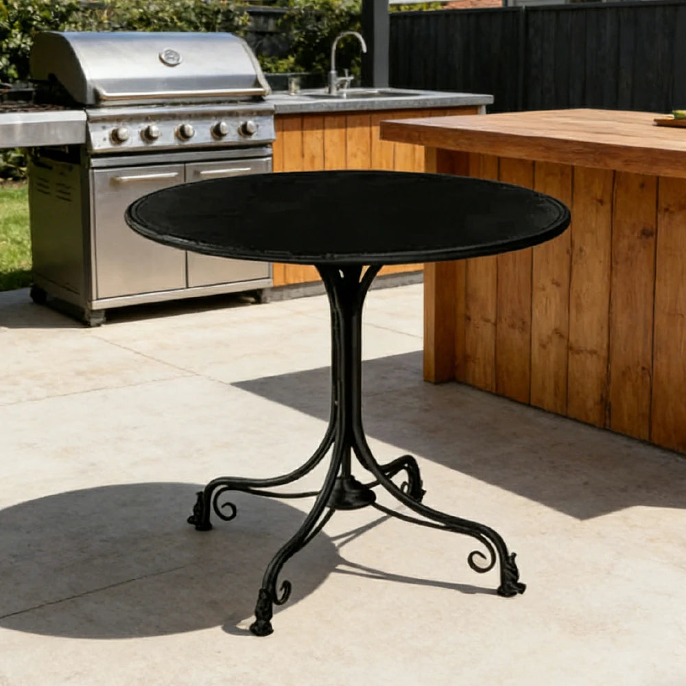 SOLARA 60/80cm Round Dining Table - Vintage French Style Design, Spacious Tabletop with Sturdy Iron Legs, Patio Balcony Indoor Dining Table - Black