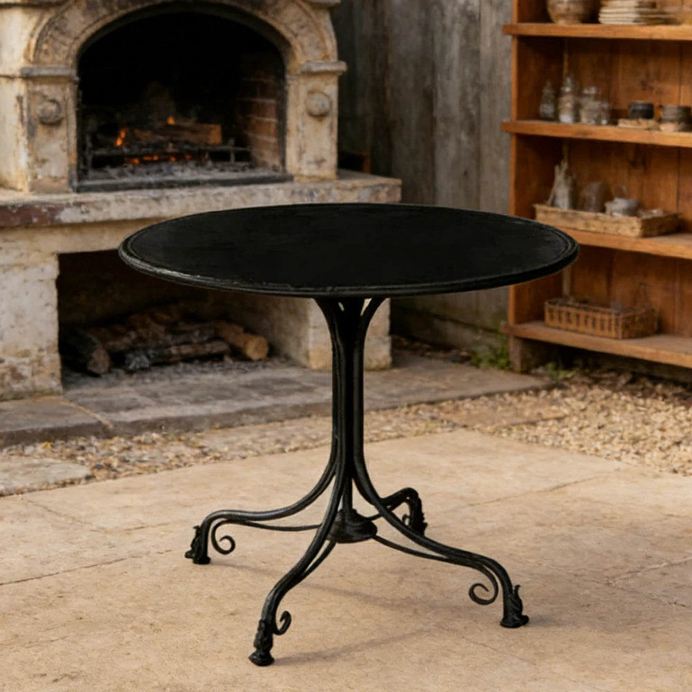 SOLARA 60/80cm Round Dining Table - Vintage French Style Design, Spacious Tabletop with Sturdy Iron Legs, Patio Balcony Indoor Dining Table - Black