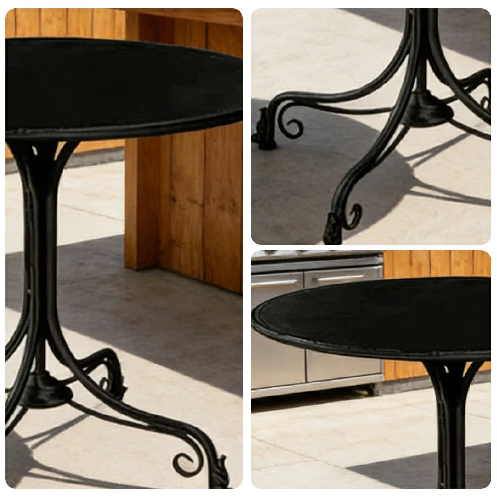 SOLARA 60/80cm Round Dining Table - Vintage French Style Design, Spacious Tabletop with Sturdy Iron Legs, Patio Balcony Indoor Dining Table - Black