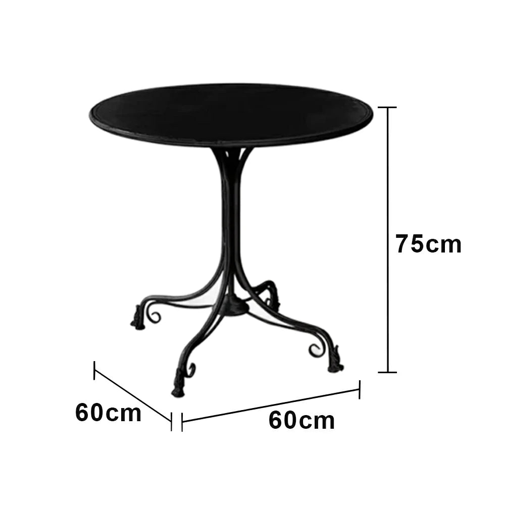SOLARA 60/80cm Round Dining Table - Vintage French Style Design, Spacious Tabletop with Sturdy Iron Legs, Patio Balcony Indoor Dining Table - Black