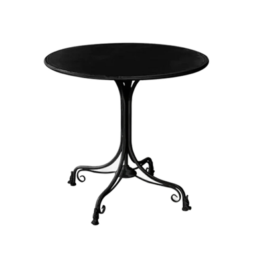 SOLARA 60/80cm Round Dining Table - Vintage French Style Design, Spacious Tabletop with Sturdy Iron Legs, Patio Balcony Indoor Dining Table - Black