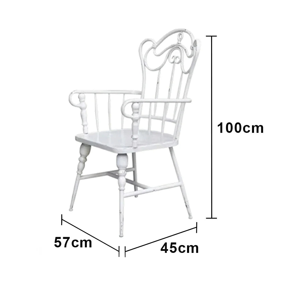 SOLARA Vintage Backrest Chair - Solid Fir Wood Seat, Durable Iron Frame, French Retro Style, Stable Patio Balcony Dining Chair - White