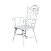 SOLARA Vintage Backrest Chair - Solid Fir Wood Seat, Durable Iron Frame, French Retro Style, Stable Patio Balcony Dining Chair - White