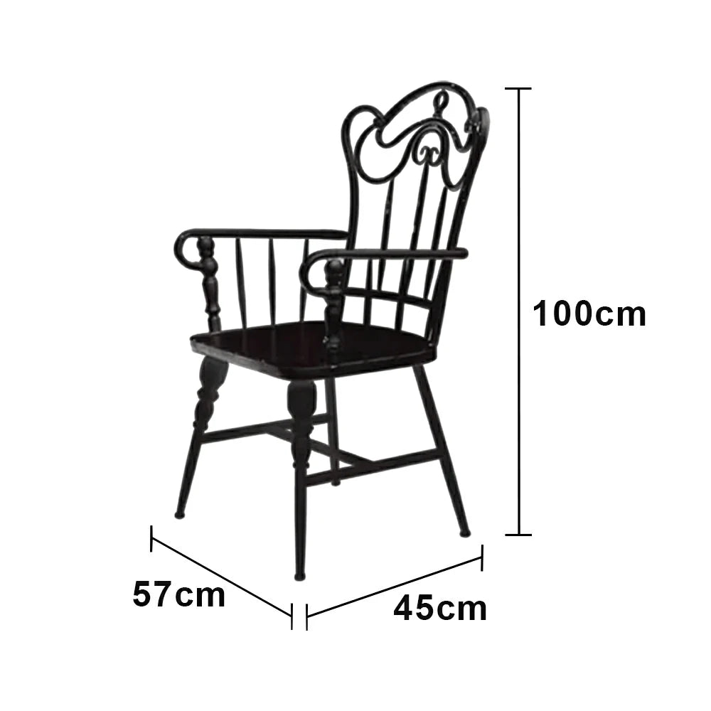 SOLARA Vintage Backrest Chair - Solid Fir Wood Seat, Durable Iron Frame, French Retro Style, Stable Patio Balcony Dining Chair - Black