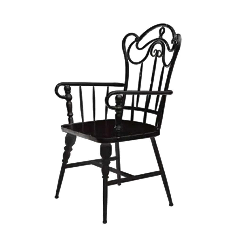 SOLARA Vintage Backrest Chair - Solid Fir Wood Seat, Durable Iron Frame, French Retro Style, Stable Patio Balcony Dining Chair - Black