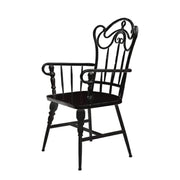 SOLARA Vintage Backrest Chair - Solid Fir Wood Seat, Durable Iron Frame, French Retro Style, Stable Patio Balcony Dining Chair - Black