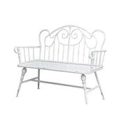 SOLARA Vintage Backrest Bench - Solid Fir Wood Seat, Durable Iron Frame, French Retro Style, Stable Patio Balcony Dining Chair - White