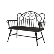 SOLARA Vintage Backrest Bench - Solid Fir Wood Seat, Durable Iron Frame, French Retro Style, Stable Patio Balcony Dining Chair - Black