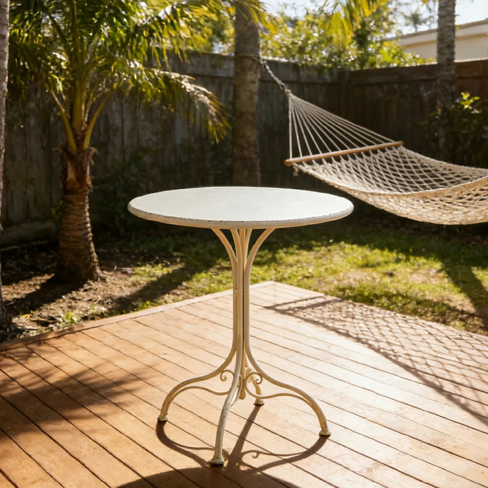 SOLARA Dining Table - Vintage French Style Design, Spacious Tabletop with Sturdy Iron Legs, Patio Balcony Indoor Dining Table