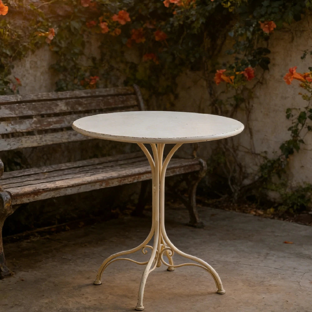 SOLARA Dining Table - Vintage French Style Design, Spacious Tabletop with Sturdy Iron Legs, Patio Balcony Indoor Dining Table