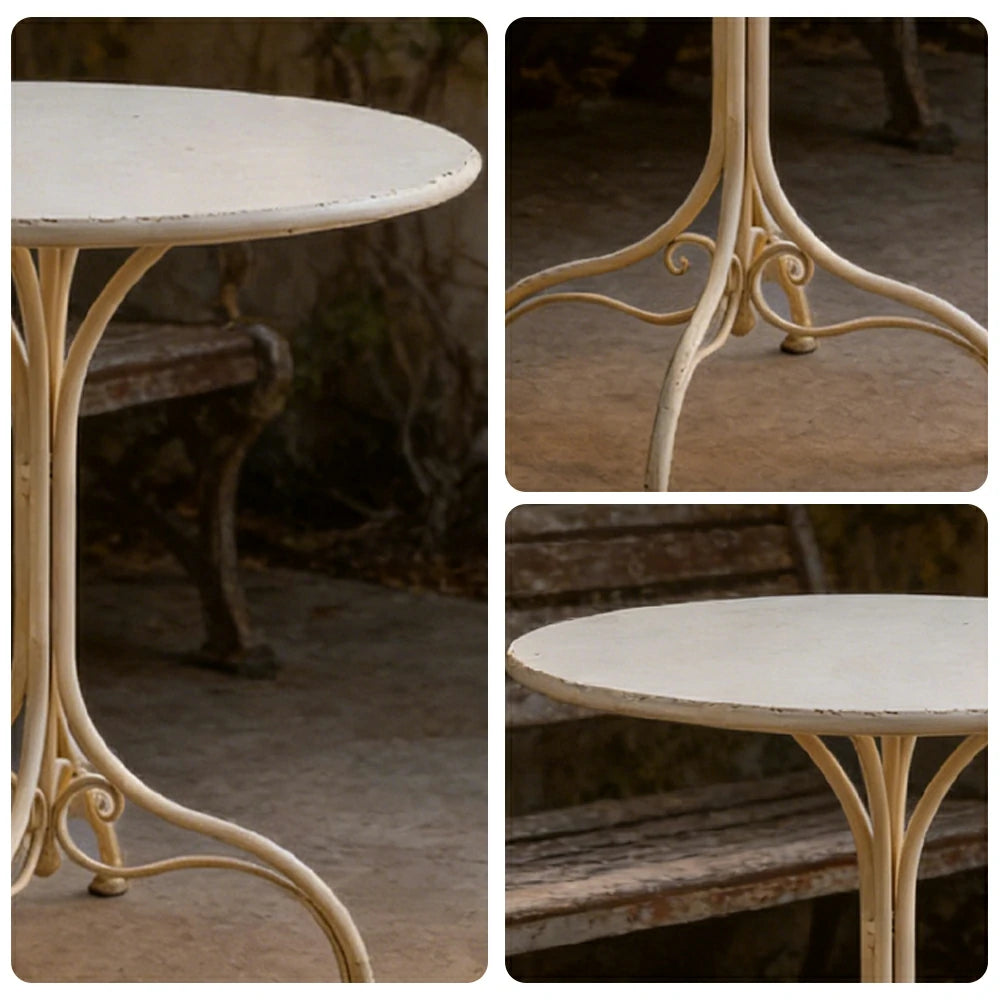 SOLARA Dining Table - Vintage French Style Design, Spacious Tabletop with Sturdy Iron Legs, Patio Balcony Indoor Dining Table