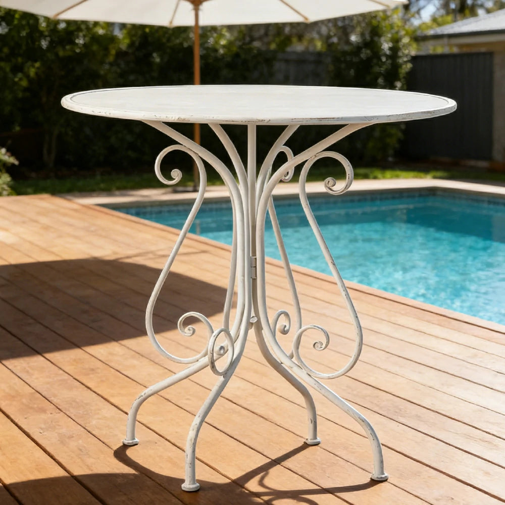 SOLARA French Vintage Table - Distressed Style Top, Strong Iron Frame, Patio Balcony Indoor Dining Table