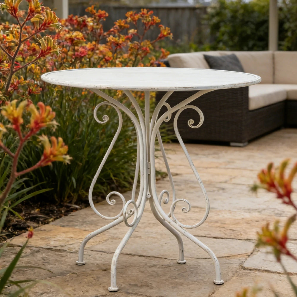 SOLARA French Vintage Table - Distressed Style Top, Strong Iron Frame, Patio Balcony Indoor Dining Table