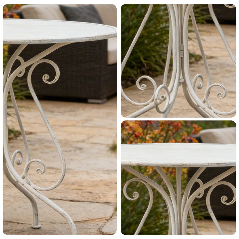 SOLARA French Vintage Table - Distressed Style Top, Strong Iron Frame, Patio Balcony Indoor Dining Table