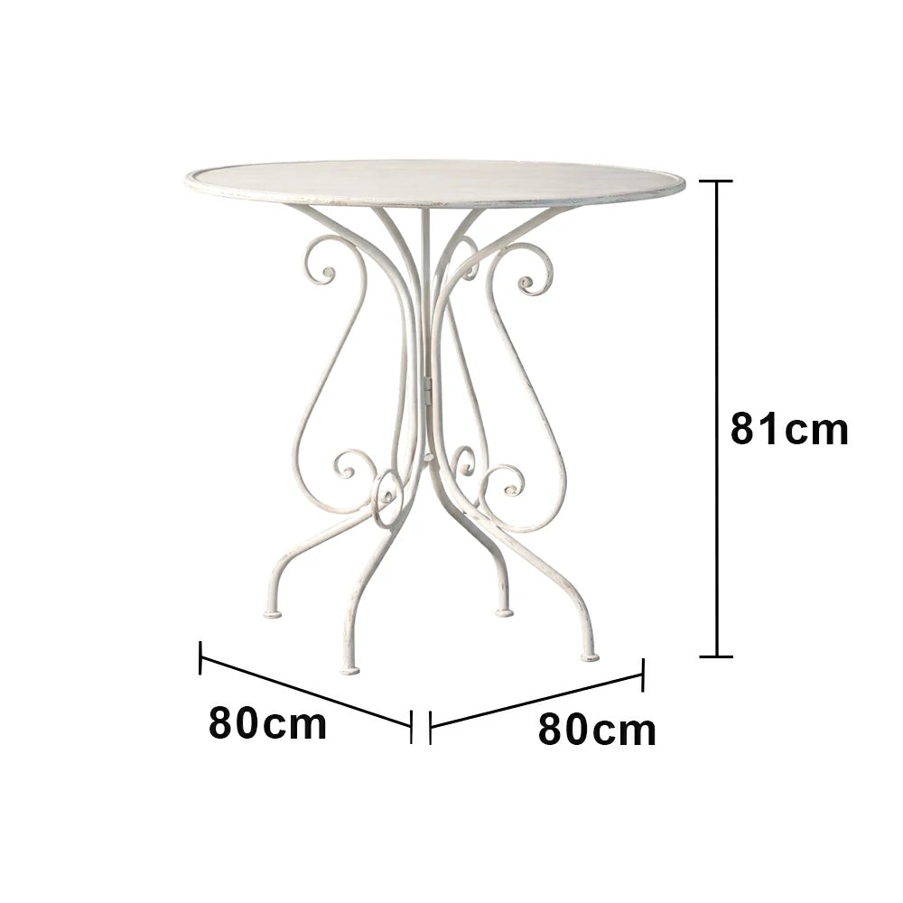 SOLARA French Vintage Table - Distressed Style Top, Strong Iron Frame, Patio Balcony Indoor Dining Table