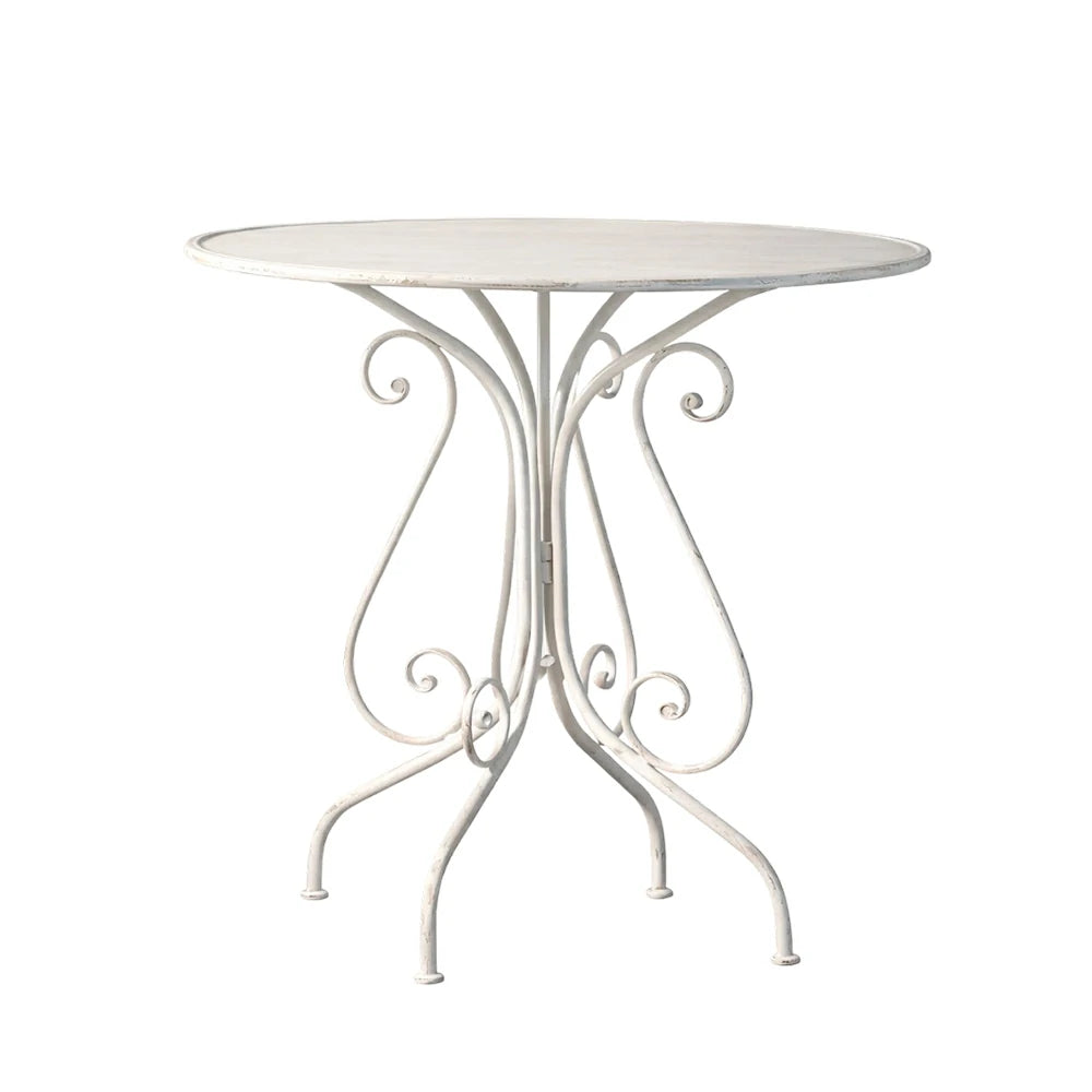 SOLARA French Vintage Table - Distressed Style Top, Strong Iron Frame, Patio Balcony Indoor Dining Table