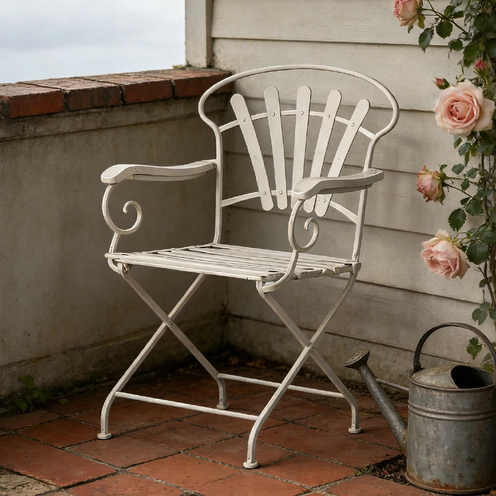 SOLARA French Vintage Chair - Distressed Style Top, Strong Iron Frame, Patio Balcony Indoor Dining Table