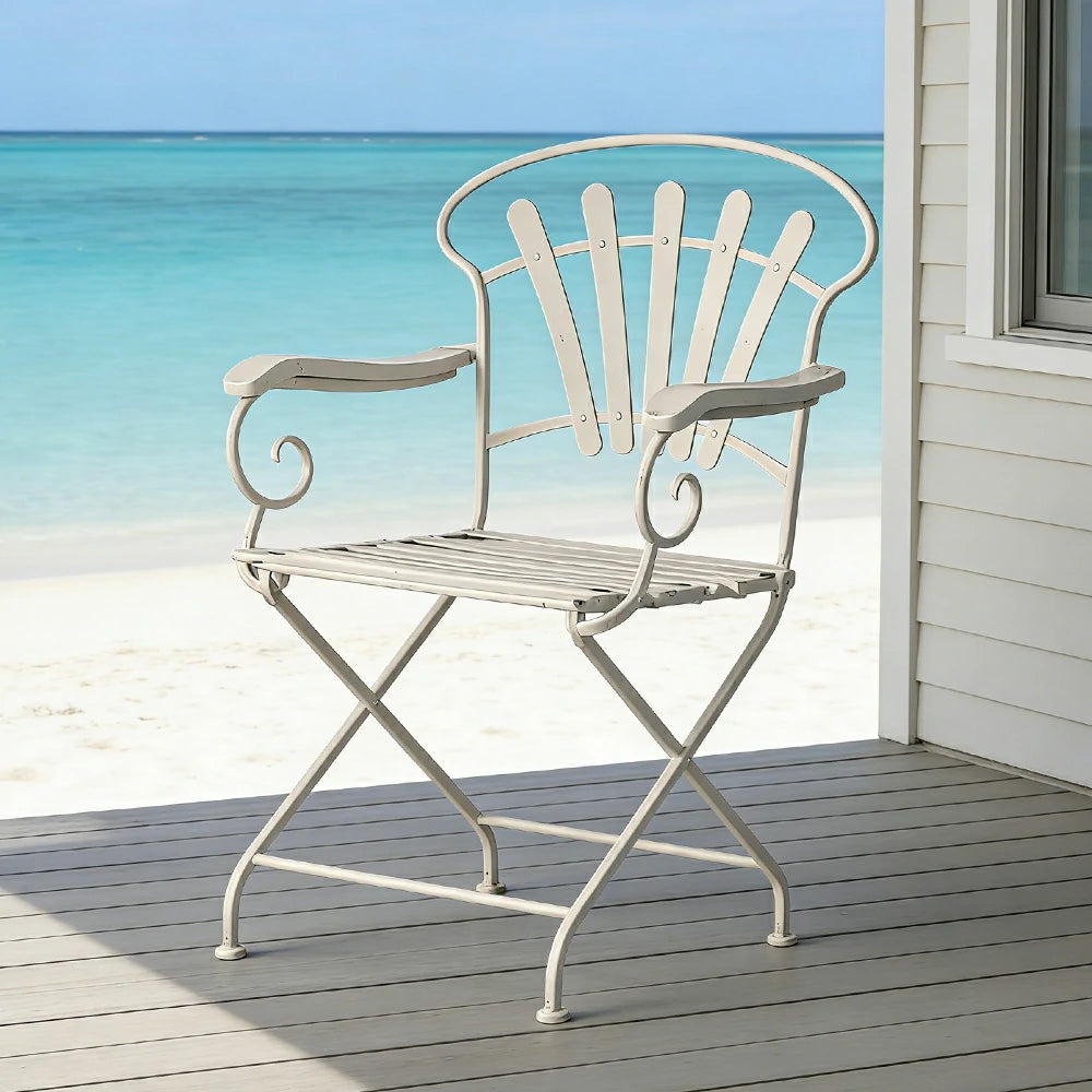 SOLARA French Vintage Chair - Distressed Style Top, Strong Iron Frame, Patio Balcony Indoor Dining Table
