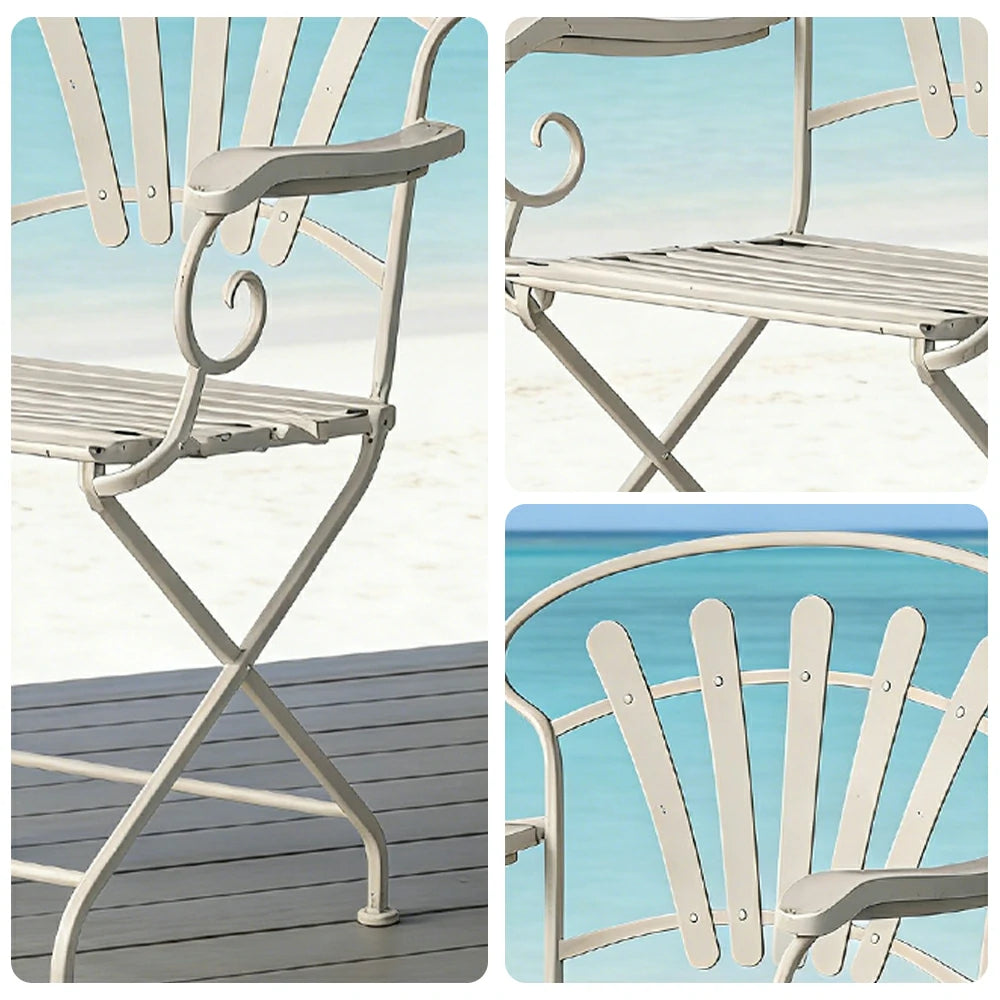 SOLARA French Vintage Chair - Distressed Style Top, Strong Iron Frame, Patio Balcony Indoor Dining Table