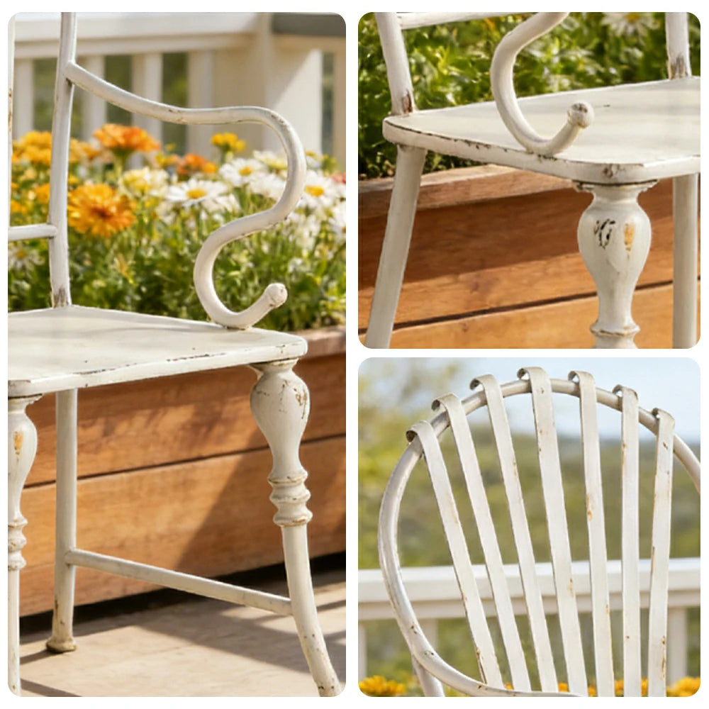 SOLARA Dining Chair - Vintage French Style Design, Spacious Tabletop with Sturdy Iron Legs, Patio Balcony Indoor Dining Table