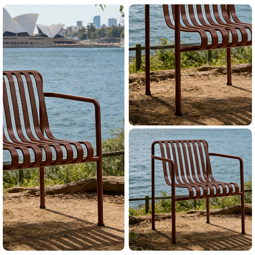 SOLARA Outdoor Metal Seating Collection - Bench, Lounger, Bar Stool & Dining Chair, Heavy-Duty Steel Frame, Weather-Resistant Finish - Wine