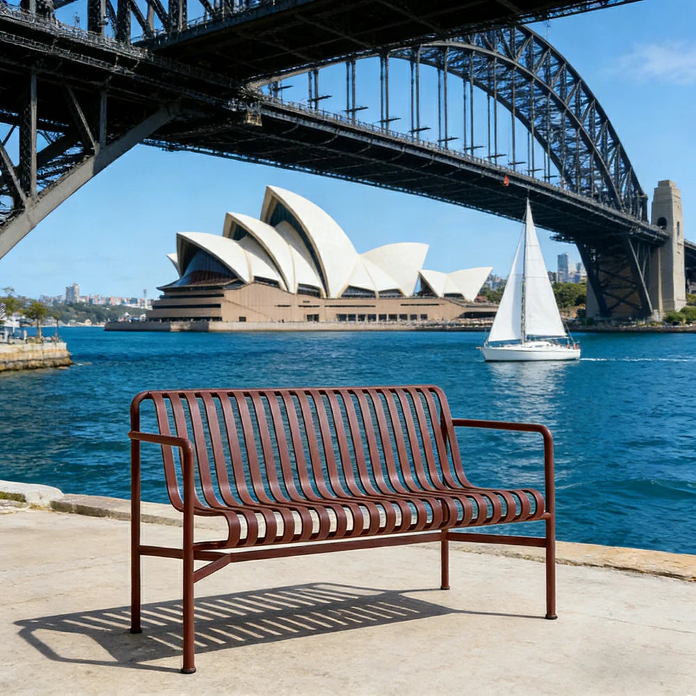 SOLARA Outdoor Metal Seating Collection - Bench, Lounger, Bar Stool & Dining Chair, Heavy-Duty Steel Frame, Weather-Resistant Finish - Wine