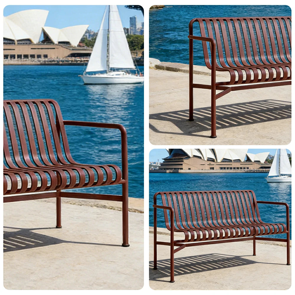 SOLARA Outdoor Metal Seating Collection - Bench, Lounger, Bar Stool & Dining Chair, Heavy-Duty Steel Frame, Weather-Resistant Finish - Wine