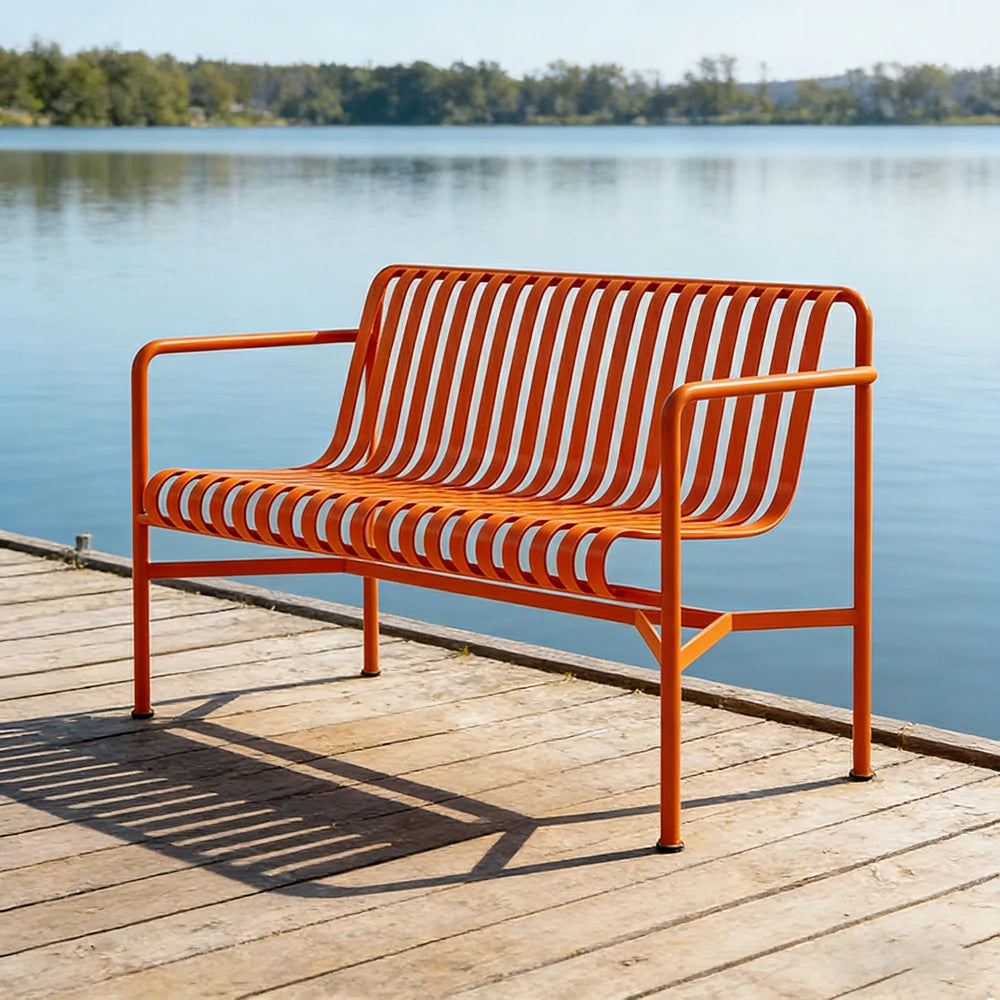 SOLARA Outdoor Metal Seating Collection - Bench, Lounger, Bar Stool & Dining Chair, Heavy-Duty Steel Frame, Weather-Resistant Finish - Orange