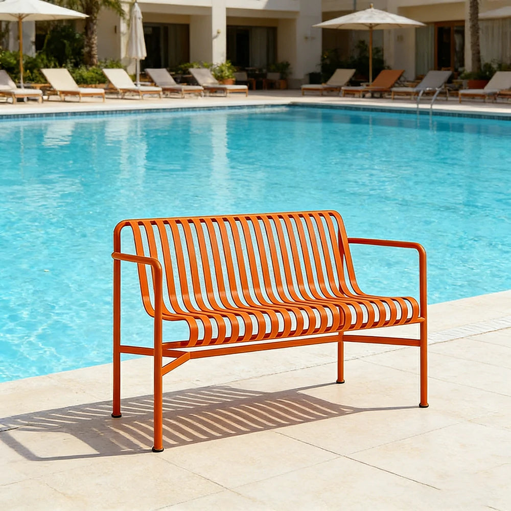 SOLARA Outdoor Metal Seating Collection - Bench, Lounger, Bar Stool & Dining Chair, Heavy-Duty Steel Frame, Weather-Resistant Finish - Orange