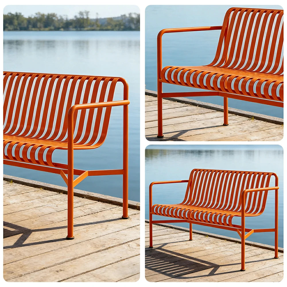 SOLARA Outdoor Metal Seating Collection - Bench, Lounger, Bar Stool & Dining Chair, Heavy-Duty Steel Frame, Weather-Resistant Finish - Orange