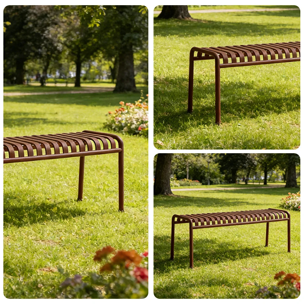 SOLARA Outdoor Metal Seating Collection - Bench, Lounger, Bar Stool & Dining Chair, Heavy-Duty Steel Frame, Weather-Resistant Finish - Wine