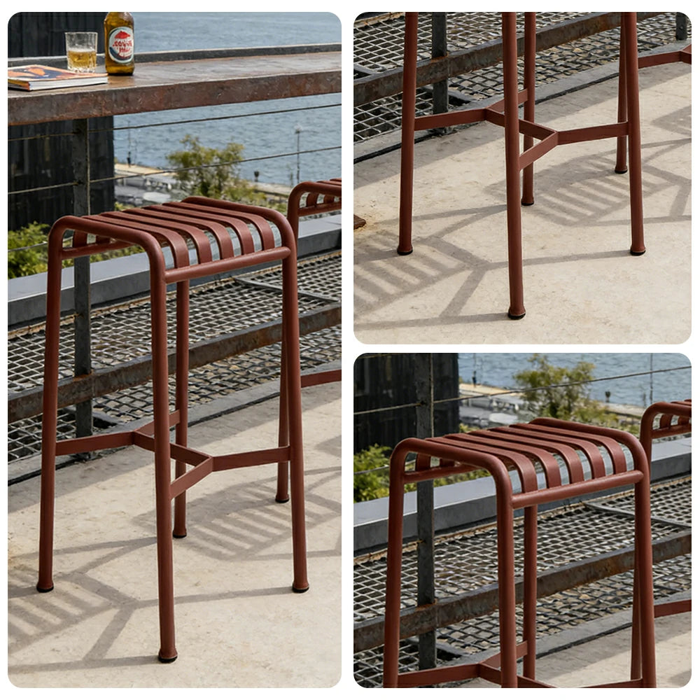 SOLARA Outdoor Metal Seating Collection - Bench, Lounger, Bar Stool & Dining Chair, Heavy-Duty Steel Frame, Weather-Resistant Finish - Wine