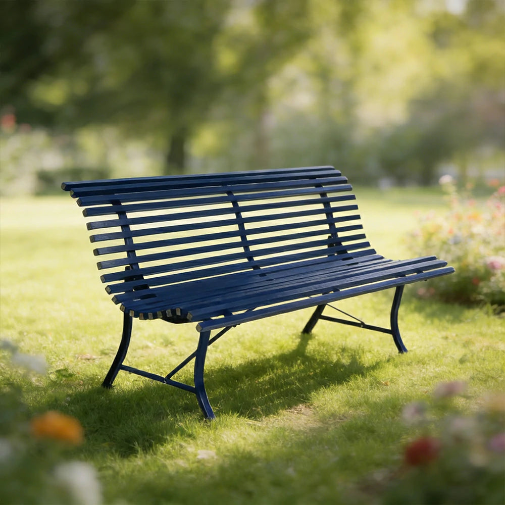 SOLARA 150/200cm Outdoor Bench - High-Strength Iron Frame, Weather-Resistant Coating, Modern Curved Design, Perfect for Gardens, Patios & Commercial Spaces - Blue