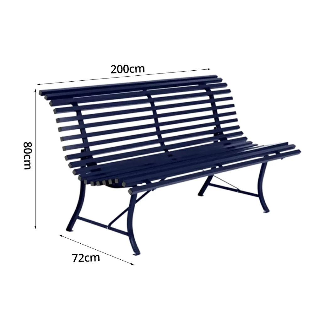 SOLARA 150/200cm Outdoor Bench - High-Strength Iron Frame, Weather-Resistant Coating, Modern Curved Design, Perfect for Gardens, Patios & Commercial Spaces - Blue