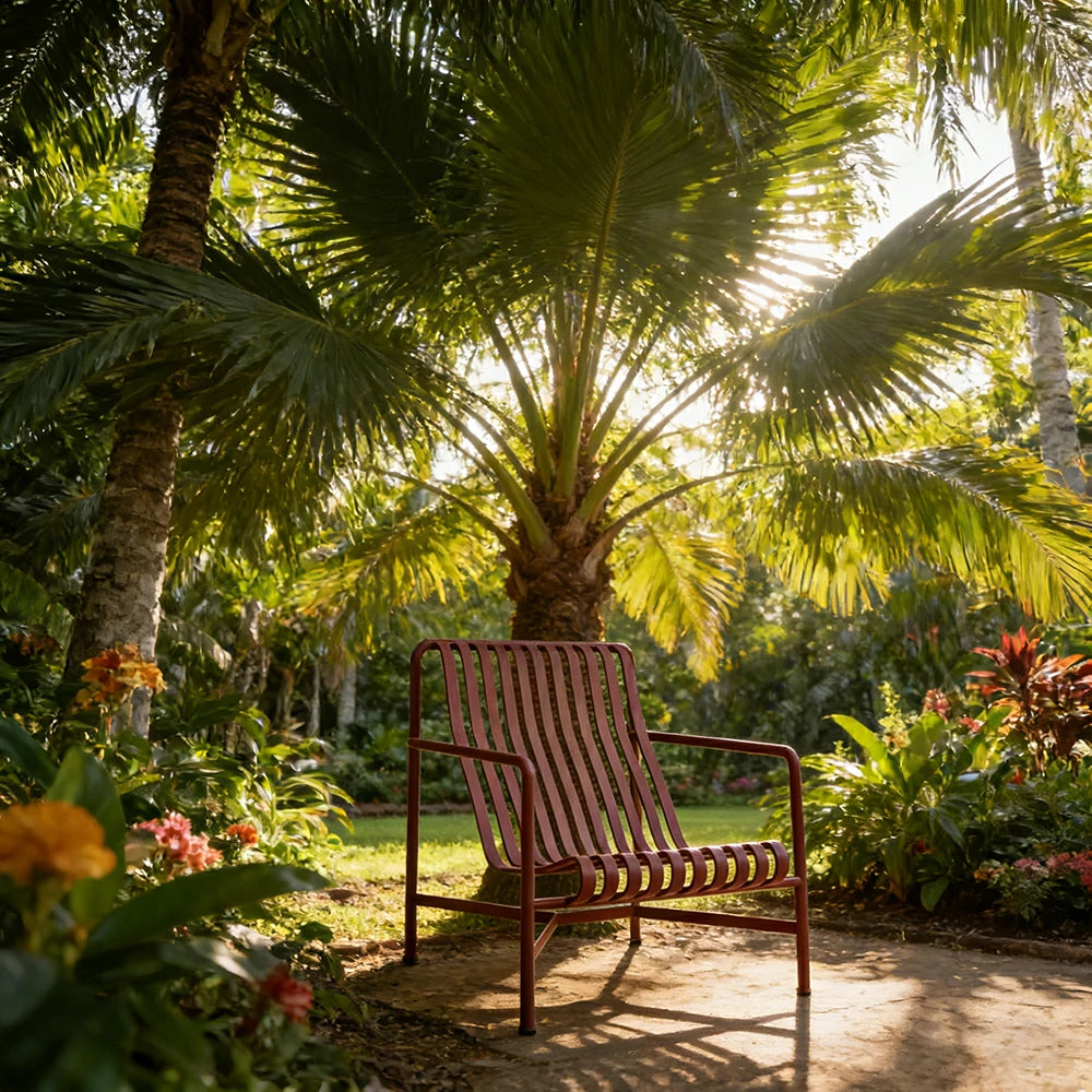 SOLARA Outdoor Metal Seating Collection - Bench, Lounger, Bar Stool & Dining Chair, Heavy-Duty Steel Frame, Weather-Resistant Finish - Wine
