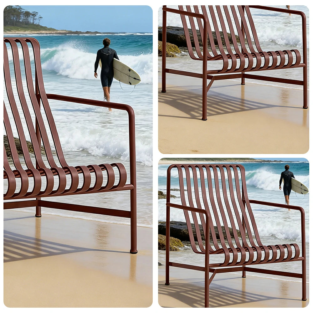 SOLARA Outdoor Metal Seating Collection - Bench, Lounger, Bar Stool & Dining Chair, Heavy-Duty Steel Frame, Weather-Resistant Finish - Wine