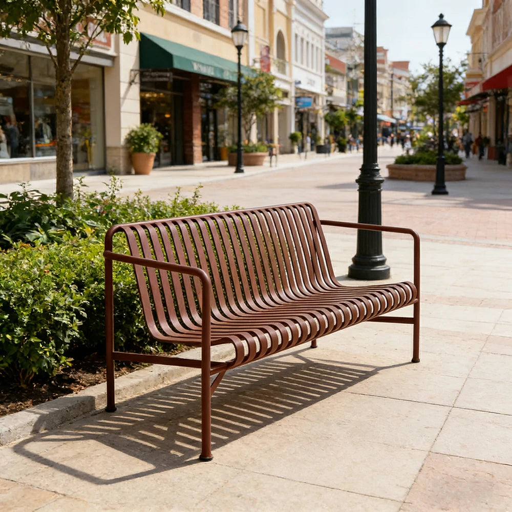 SOLARA Outdoor Metal Seating Collection - Bench, Lounger, Bar Stool & Dining Chair, Heavy-Duty Steel Frame, Weather-Resistant Finish - Wine