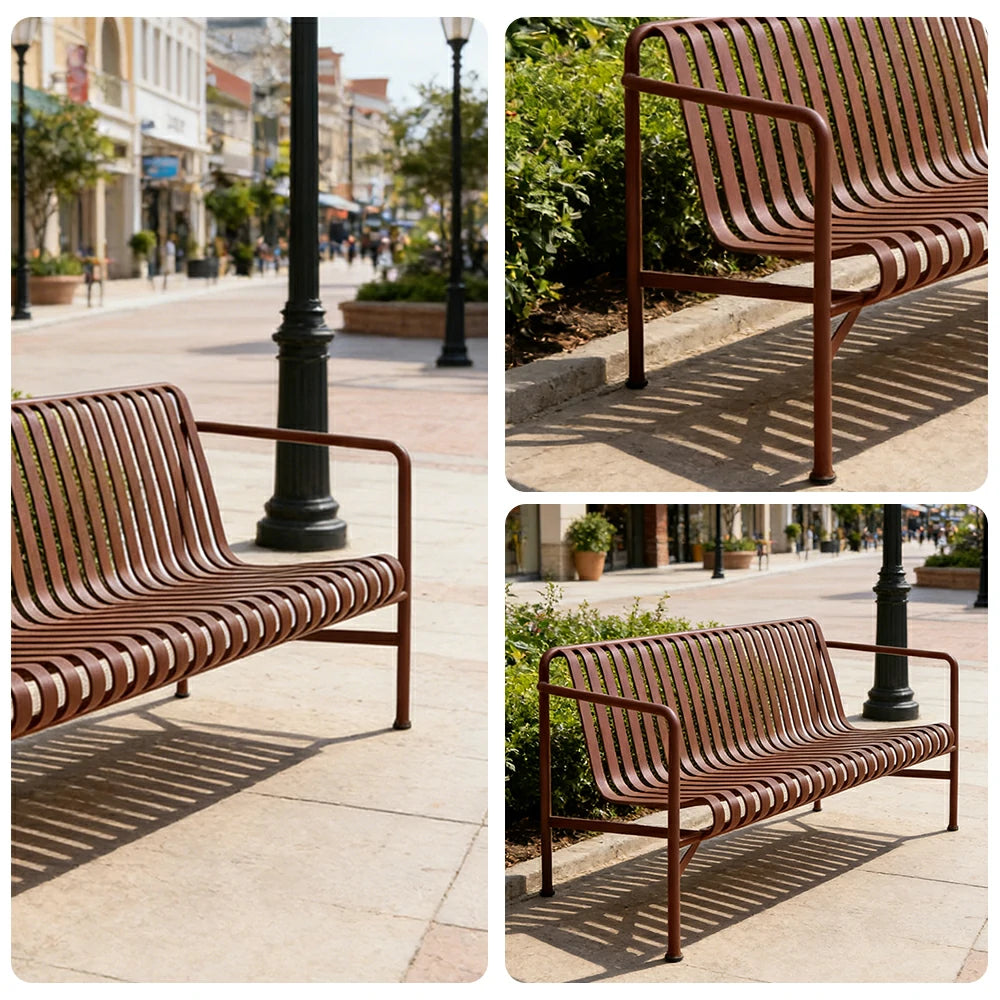 SOLARA Outdoor Metal Seating Collection - Bench, Lounger, Bar Stool & Dining Chair, Heavy-Duty Steel Frame, Weather-Resistant Finish - Wine