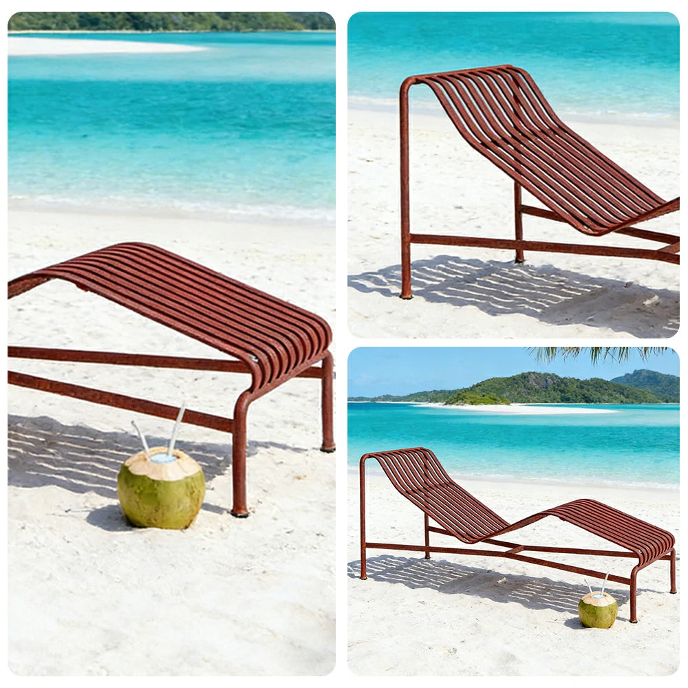 SOLARA Outdoor Metal Seating Collection - Bench, Lounger, Bar Stool & Dining Chair, Heavy-Duty Steel Frame, Weather-Resistant Finish - Wine